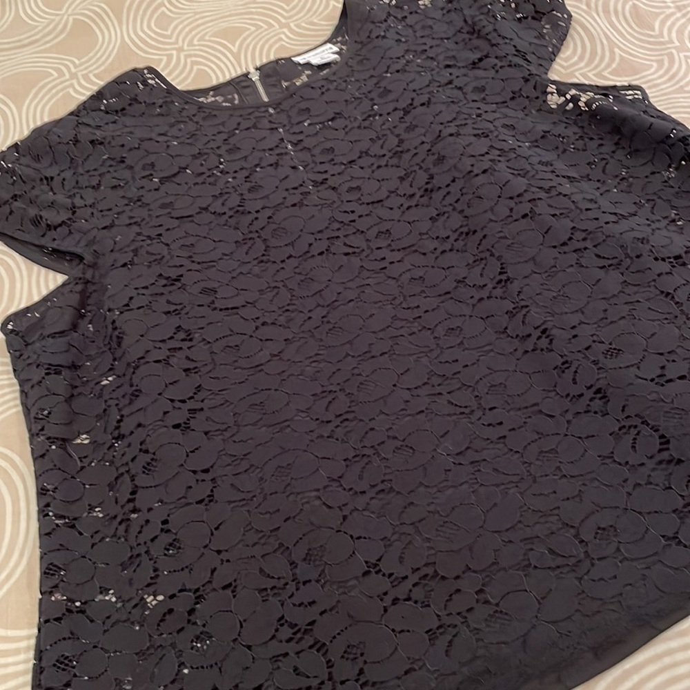 Liz, Clayborne, top, back zipper, black lace with camisole, cotton blend, XL - Picture 1 of 8